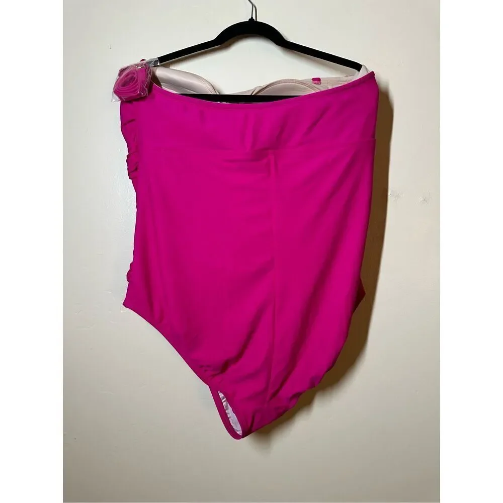 Kona Sol Pink Strapless Tummy Control Full Seat Coverage Swimsuit Size 24